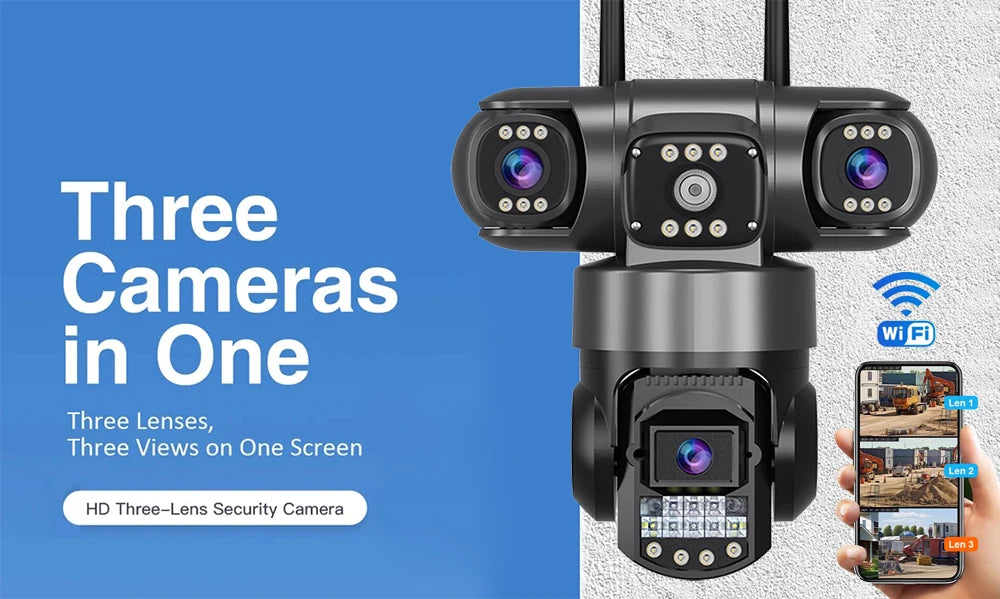 V380 Pro 12MP 6K Outdoor WiFi IP Camera – Triple Lens & Screen, Night Vision