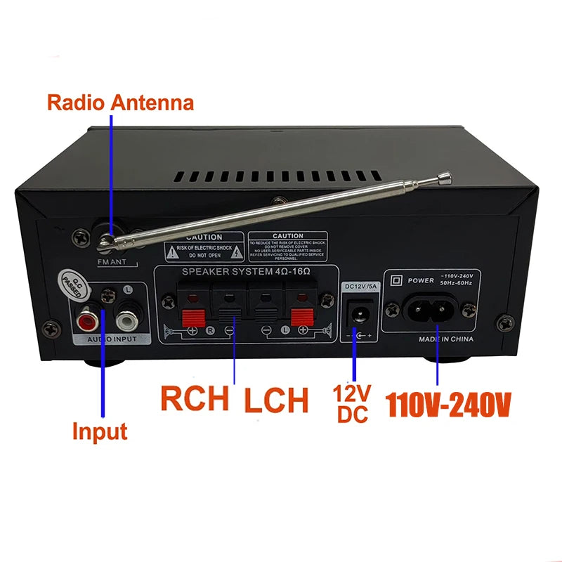 AK45 HiFi Bluetooth Audio Amplifier – 2.0 Channel Stereo AMP, 350W×2 for Home & Car