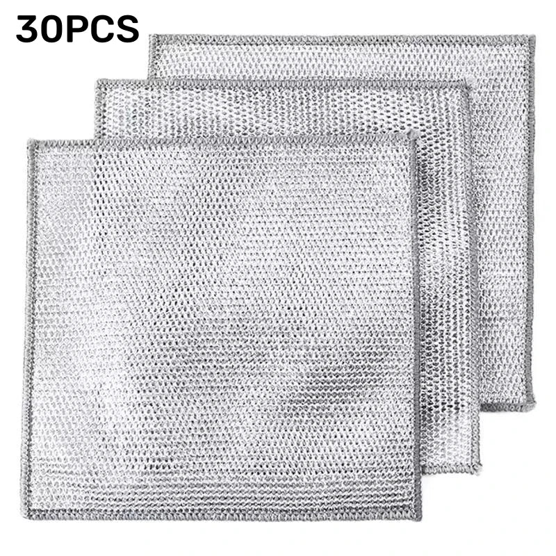 10pcs Magic Dishcloth Silver Wire Cleaning Kitchen Cloth Thickened Microfiber Wash Towel Built-in Sponge Steel Wire Ball Rag