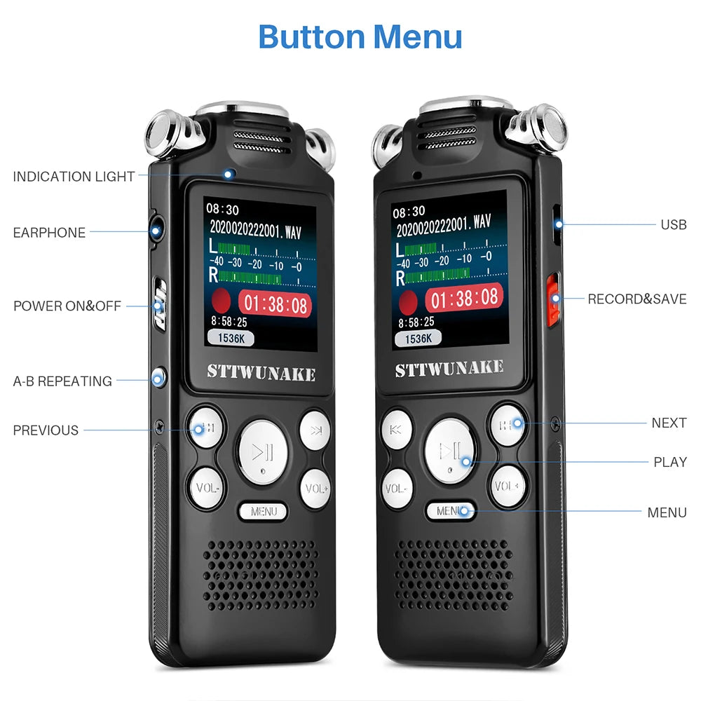 Professional Voice Activated Digital Audio Recorder – 8GB/16GB/32GB, Noise Cancelling & PCM Support