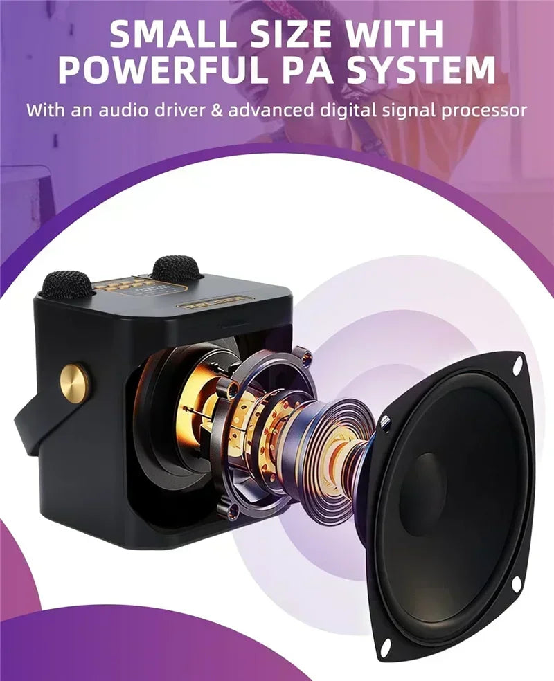 High Power Portable Karaoke Bluetooth Speaker with 2 Mics & 360° Surround