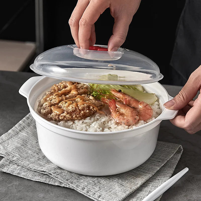 Microwave-Safe Heating & Storage Bowl – Plastic Food Container with Lid for Steamed Buns, Instant Noodles & Leftovers