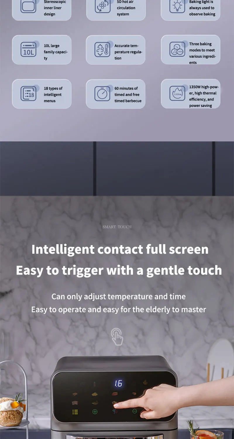 10L Large Capacity Electric Air Fryer – Oil-Free Convection Oven with 360° Baking