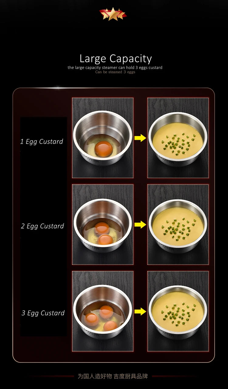LFGB Certified 304 Stainless Steel Egg Custard Steamer – Ultra Thick & Durable Food Steaming Bowl for Kitchen