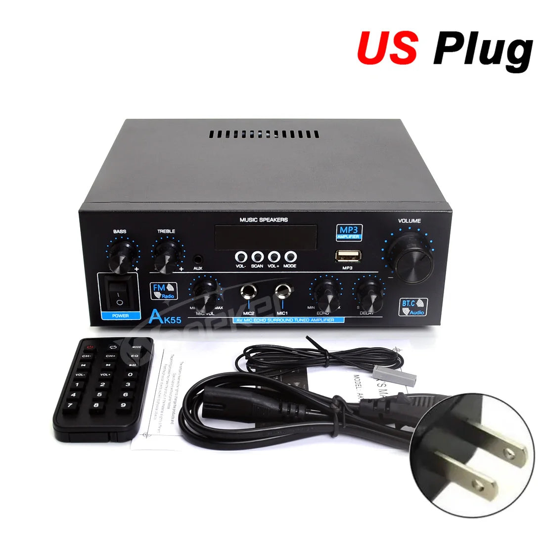 Woopker AK55 Bluetooth Amplifier – 2.0 Channel, 900W Max, HiFi Audio & Karaoke