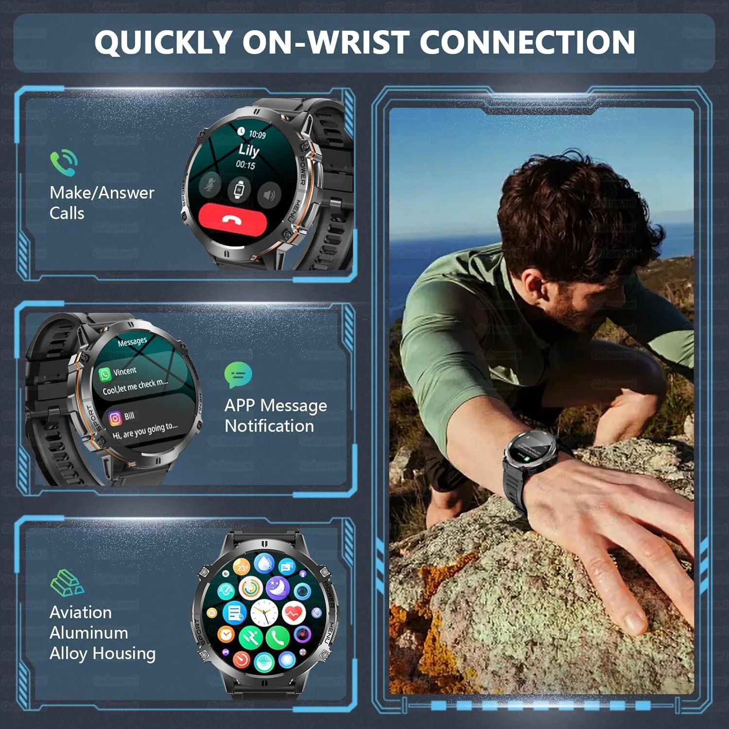 T-Rex 3 Military Grade Smartwatch – 1000mAh Battery, 10ATM Waterproof, GPS, AMOLED, Call Support