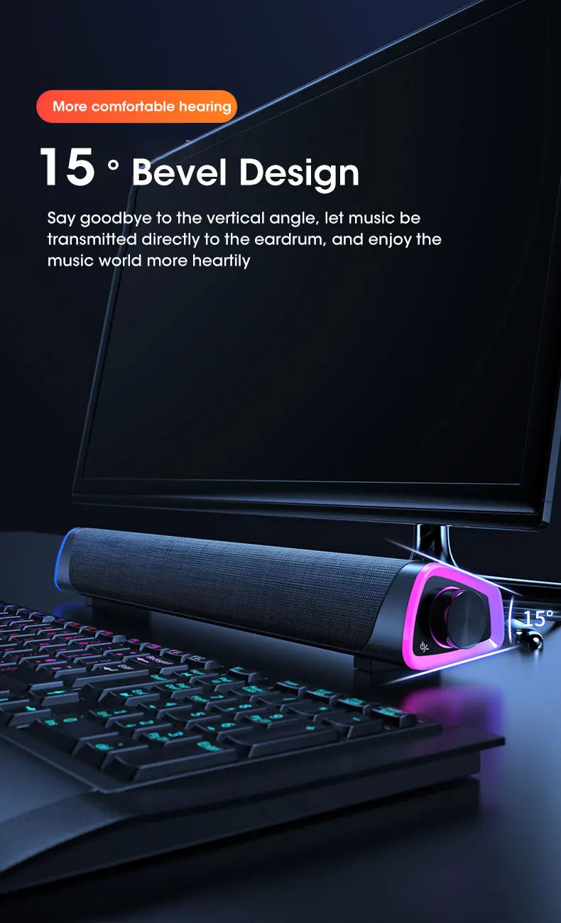 4D Stereo Soundbar with Bluetooth & Subwoofer for PC & MacBook