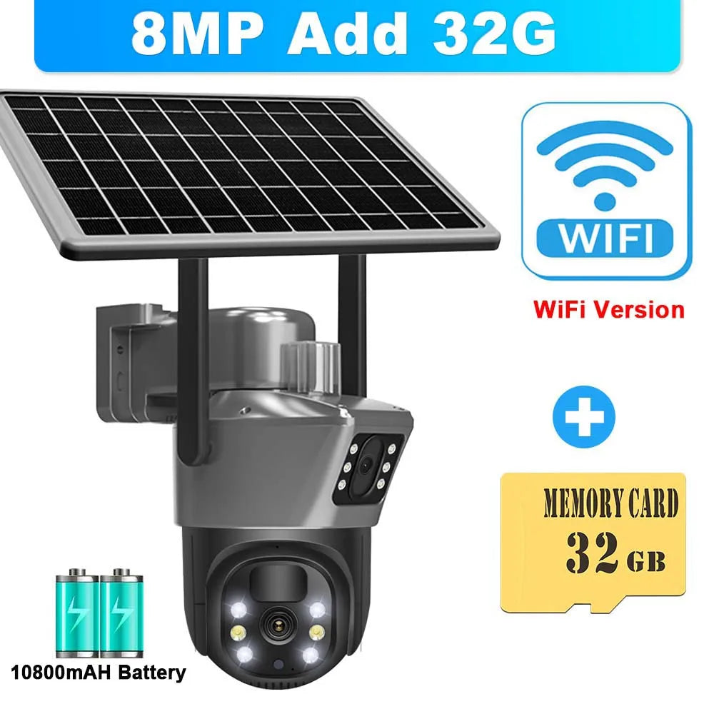 8MP 4K WiFi Solar Camera – Outdoor Wireless CCTV with Dual Lens & PTZ