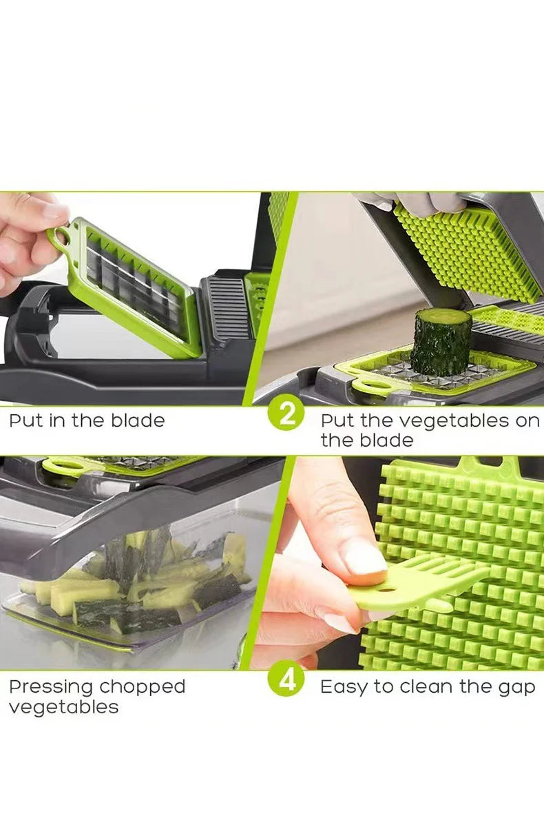 14/16 IN 1 Multi-Function Vegetable Food Chopper – Slicer, Grater, Cutter, Shredder Kitchen Tool for Tomato, Carrot, Cheese, Onion & More