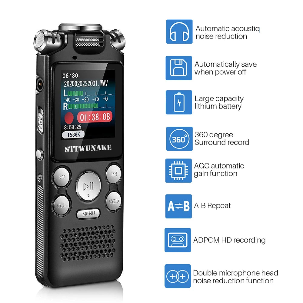 Professional Voice Activated Digital Audio Recorder – 8GB/16GB/32GB, Noise Cancelling & PCM Support