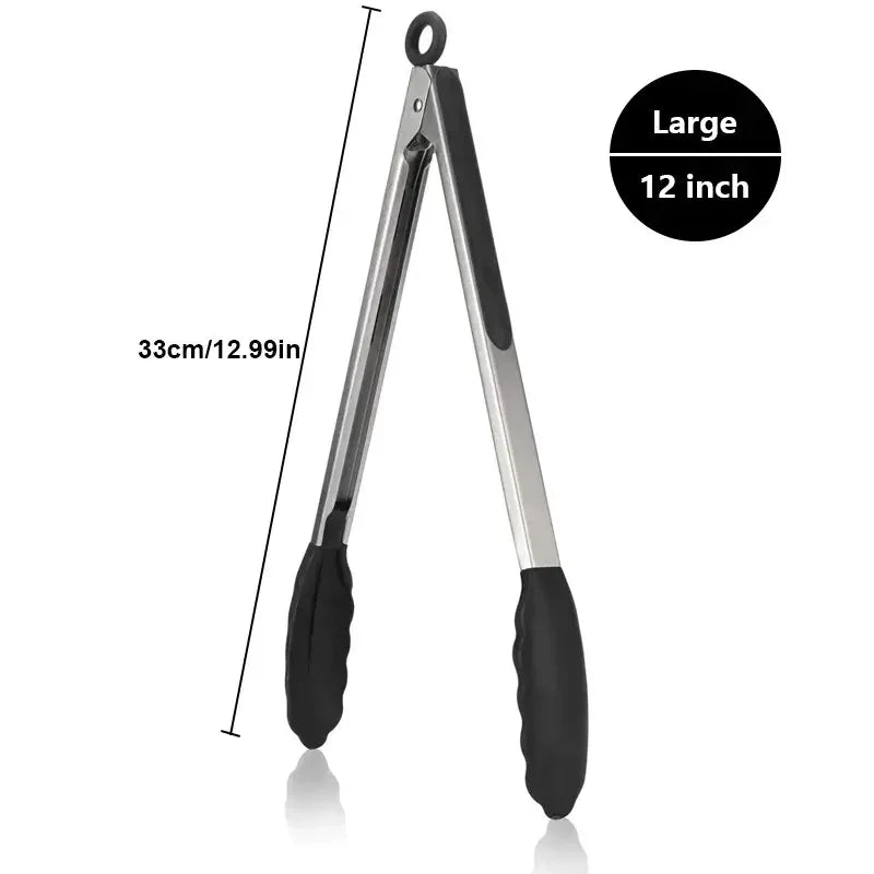 3 Size Available Heavy Duty Stainless Steel Kitchen Tongs with Silicone Tips High Heat Resistant Locking Design Secure Grip