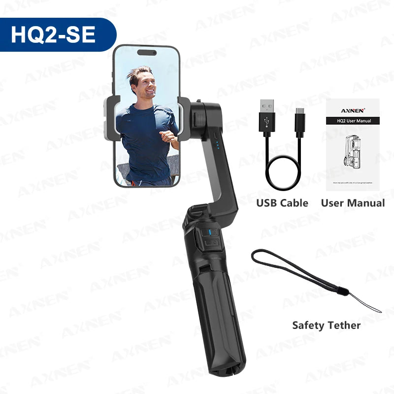 AXNEN HQ2 Series 3-Axis Handheld Gimbal Stabilizer for Smartphone & GoPro – Selfie Stick, Tripod & Extension Rod Combo