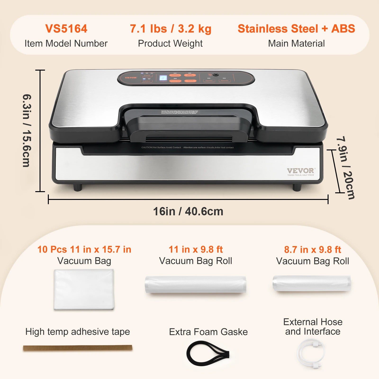 VEVOR Commercial Vacuum Sealer Machine Multifunction Automatic Food Packaging with Bag Roll Storage Cutter for Home Kitchen Use