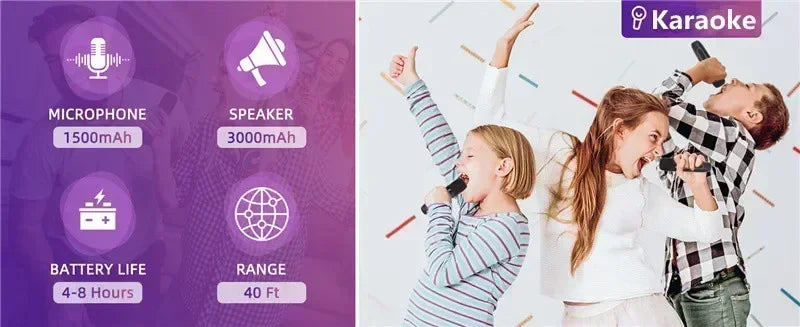 High Power Portable Karaoke Bluetooth Speaker with 2 Mics & 360° Surround