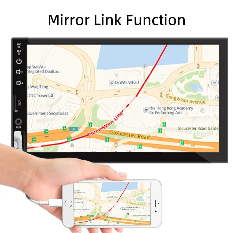 Hippcron 7" 1-DIN Car Stereo – CarPlay, Android Auto, Bluetooth, MP5 with Rear Camera Support