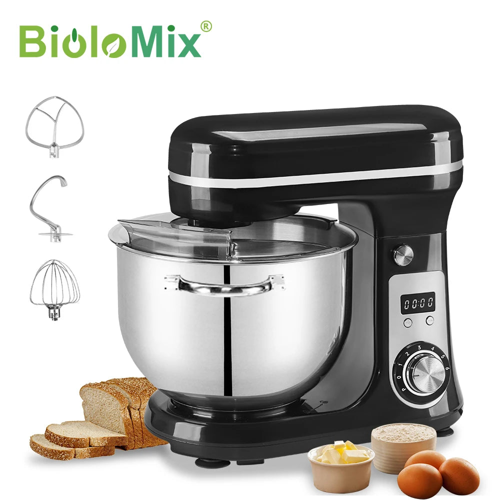 BioloMix 1200W Stand Mixer – 6L Bowl, 6-Speed, Dough & Whisk Attachments