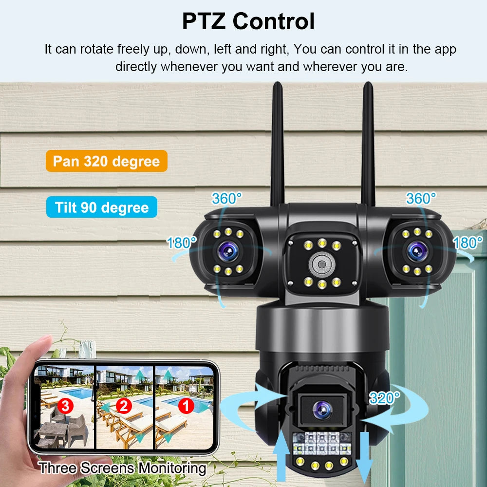 V380 Pro 12MP 6K Outdoor WiFi IP Camera – Triple Lens & Screen, Night Vision