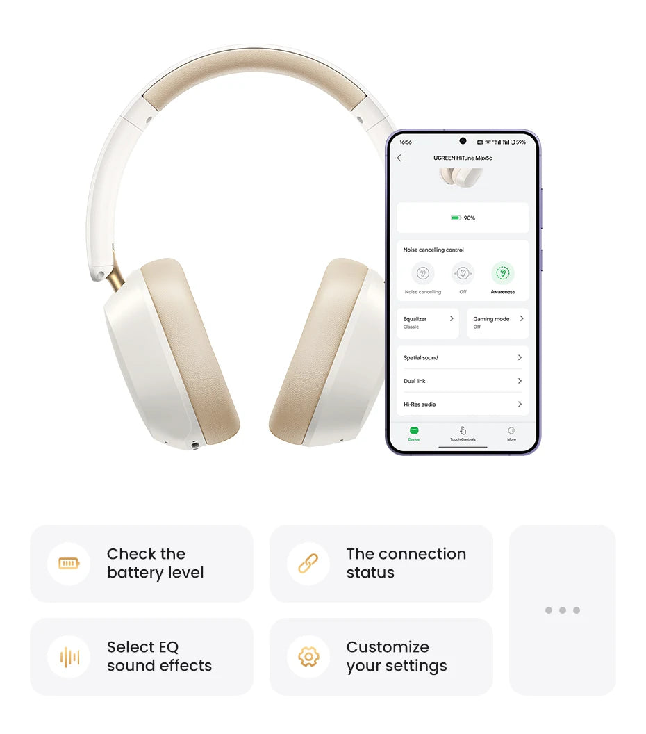 UGREEN Max5C Wireless Headphones – 43dB ANC, LDAC, 75H Battery, Hi-Res Audio