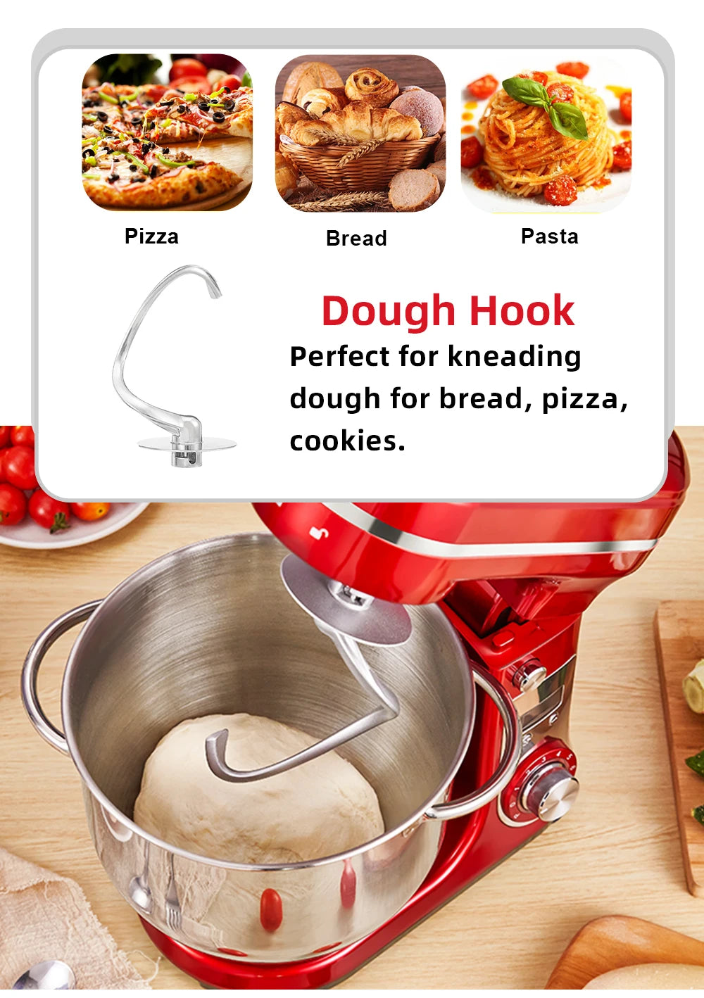 BioloMix 1200W Stand Mixer – 6L Bowl, 6-Speed, Dough & Whisk Attachments