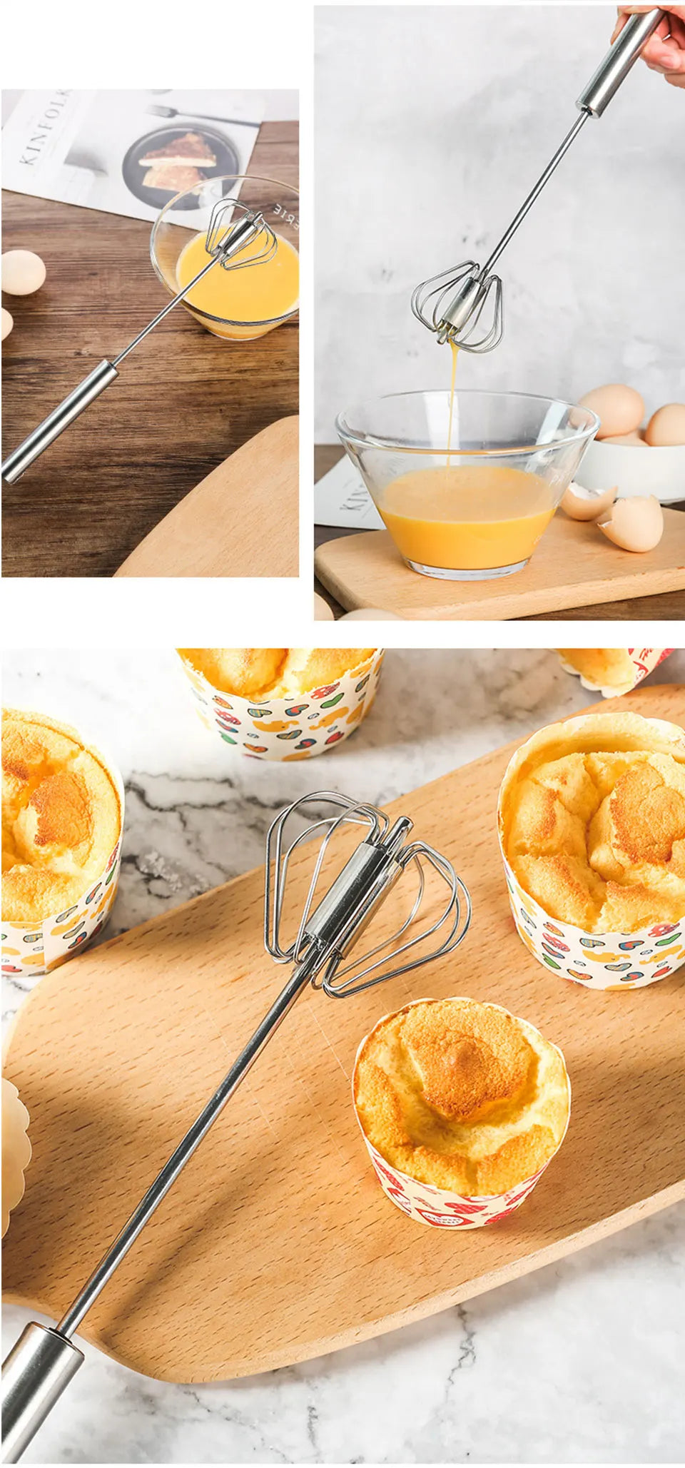 Semi-Automatic Egg Beater – Stainless Steel Hand Mixer Whisk for Cream, Batter & More