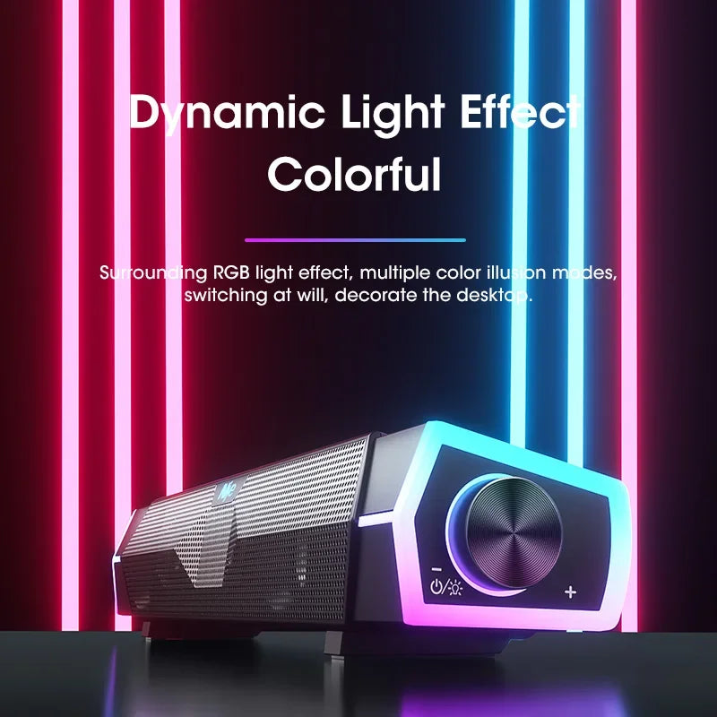 4D Bluetooth 5.0 Computer Speakers – Wired Stereo Soundbar with Subwoofer