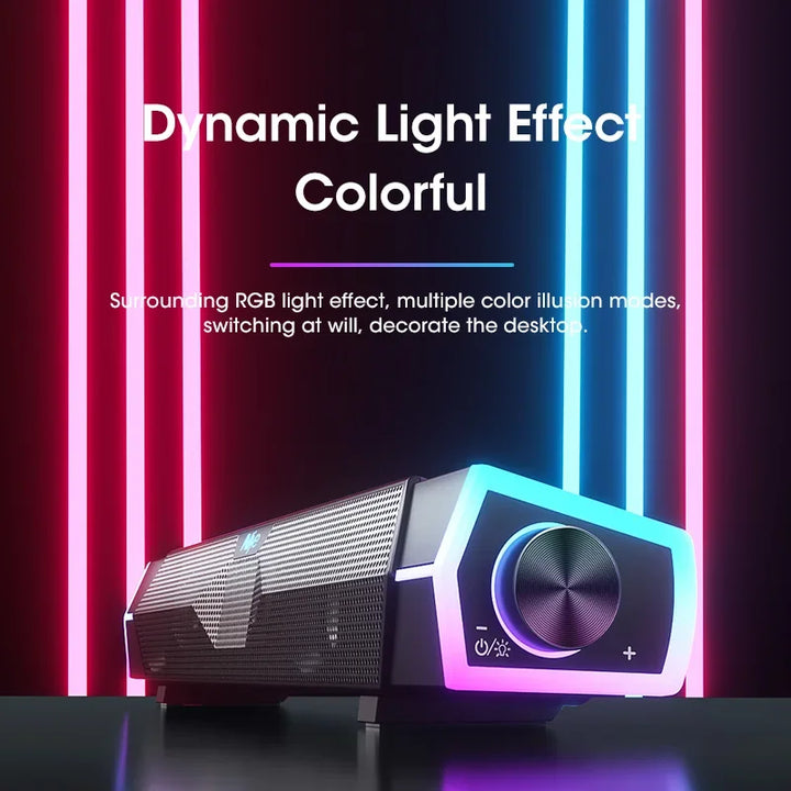 4D Bluetooth 5.0 Computer Speakers – Wired Stereo Soundbar with Subwoofer