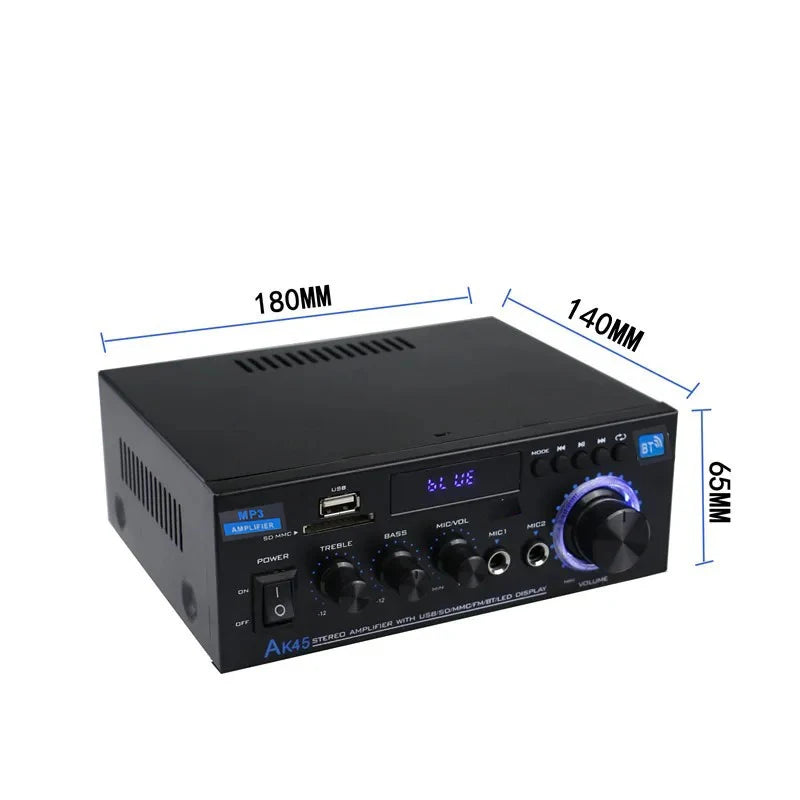 AK45 HiFi Bluetooth Audio Amplifier – 2.0 Channel Stereo AMP, 350W×2 for Home & Car