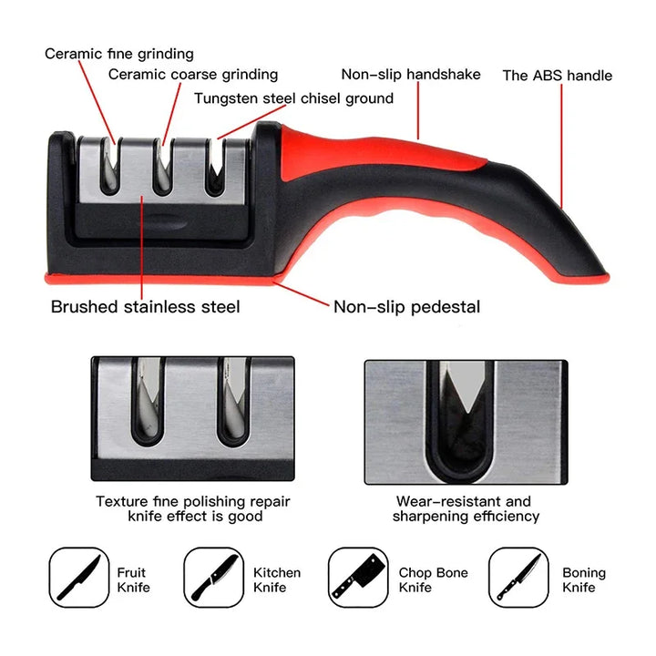 Level 3 Quick Knife Sharpener – Anti-Slip Base Kitchen Tool
