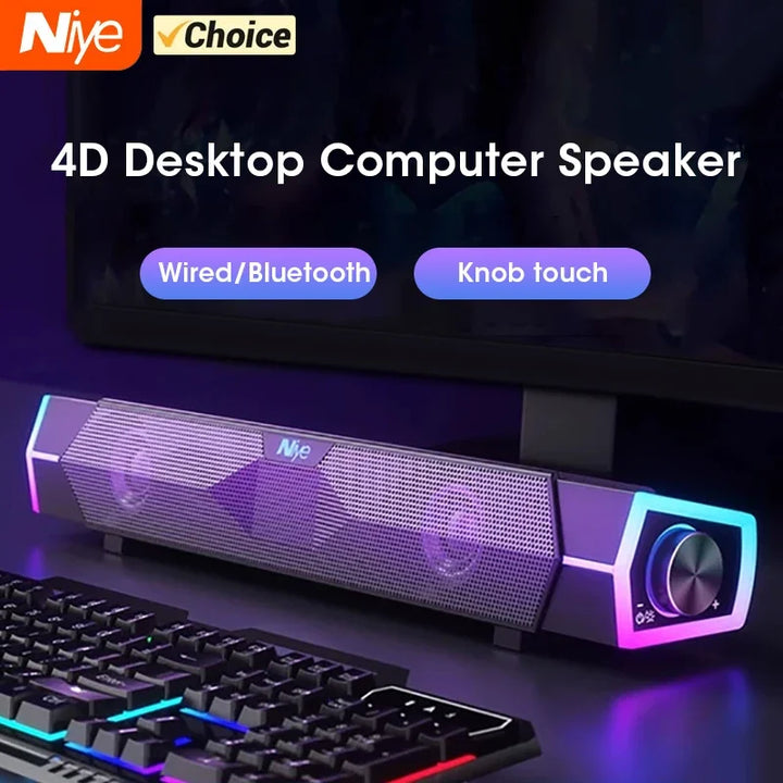 4D Bluetooth 5.0 Computer Speakers – Wired Stereo Soundbar with Subwoofer