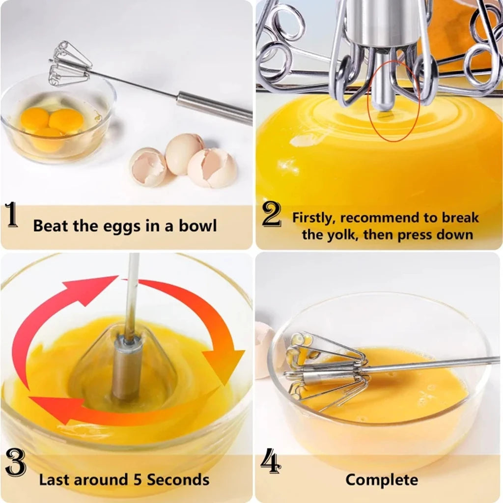Semi-Automatic Egg Beater – Stainless Steel Hand Mixer Whisk for Cream, Batter & More