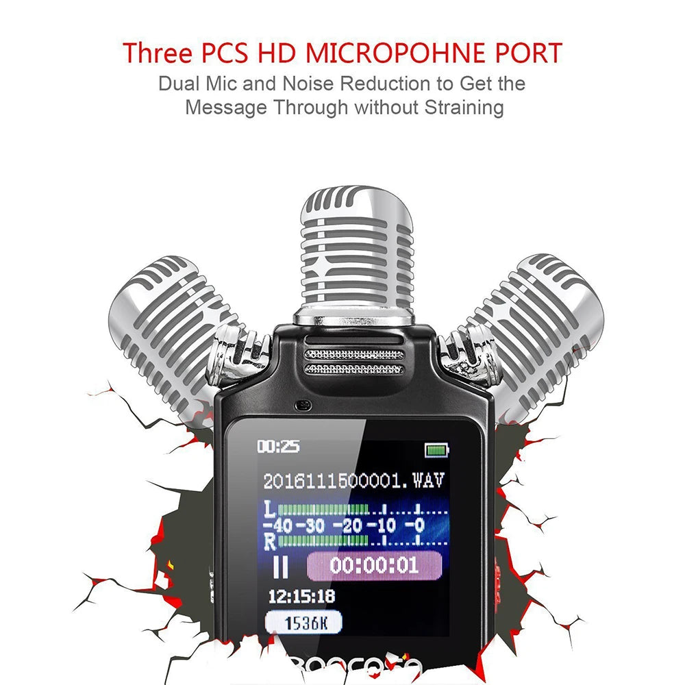 Professional Voice Activated Digital Audio Recorder – 8GB/16GB/32GB, Noise Cancelling & PCM Support