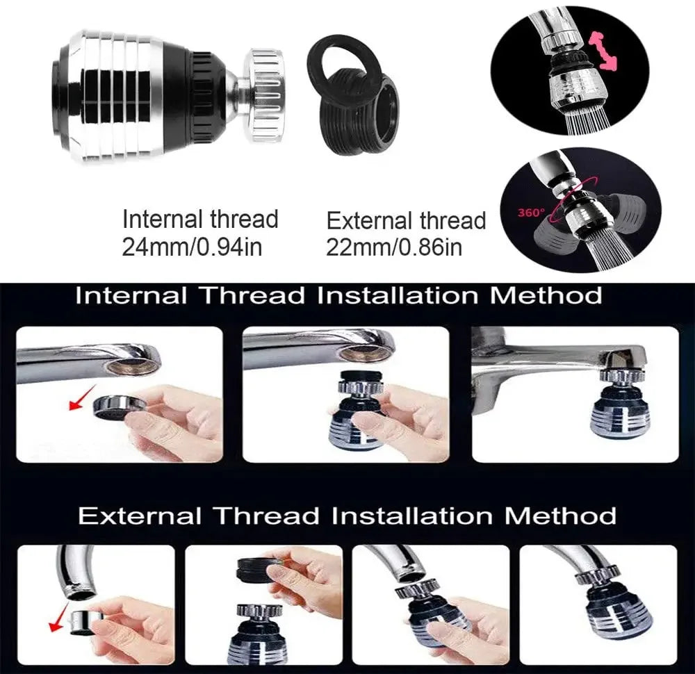 2-Mode 360° Rotatable Faucet Bubbler – High Pressure Water-Saving Extender for Kitchen & Bathroom