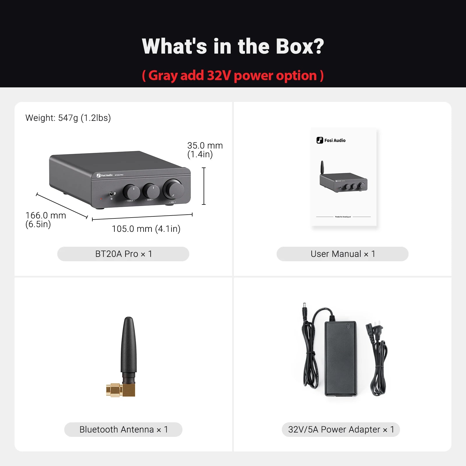 Fosi Audio BT20A Pro Bluetooth Stereo Amplifier – 300W x2 HiFi Class D TPA3255 Mini Amp with Bass & Treble Control for Home Theater