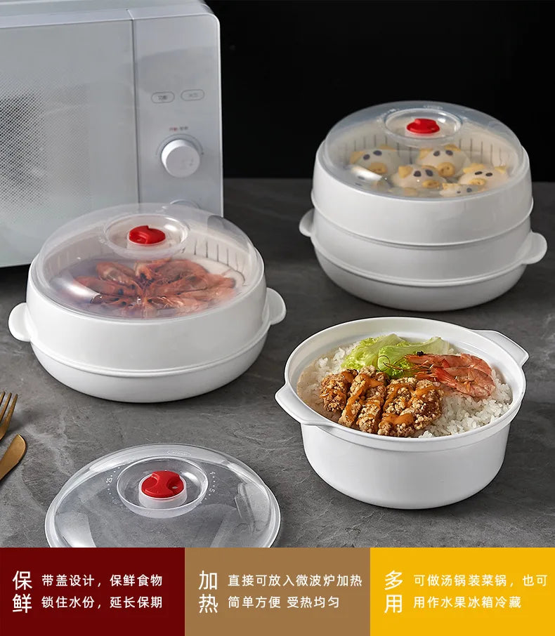 Microwave-Safe Heating & Storage Bowl – Plastic Food Container with Lid for Steamed Buns, Instant Noodles & Leftovers