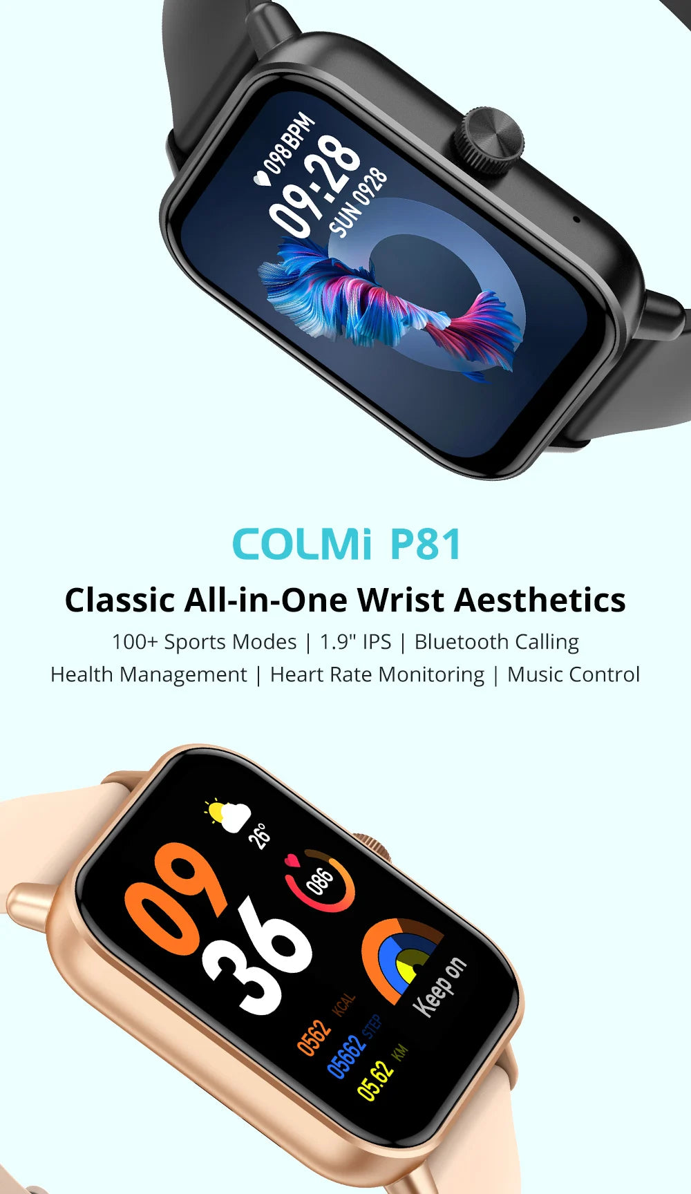 COLMI P81 Smart Watch – 1.9" Screen, Voice Calling & 24H Health Monitor