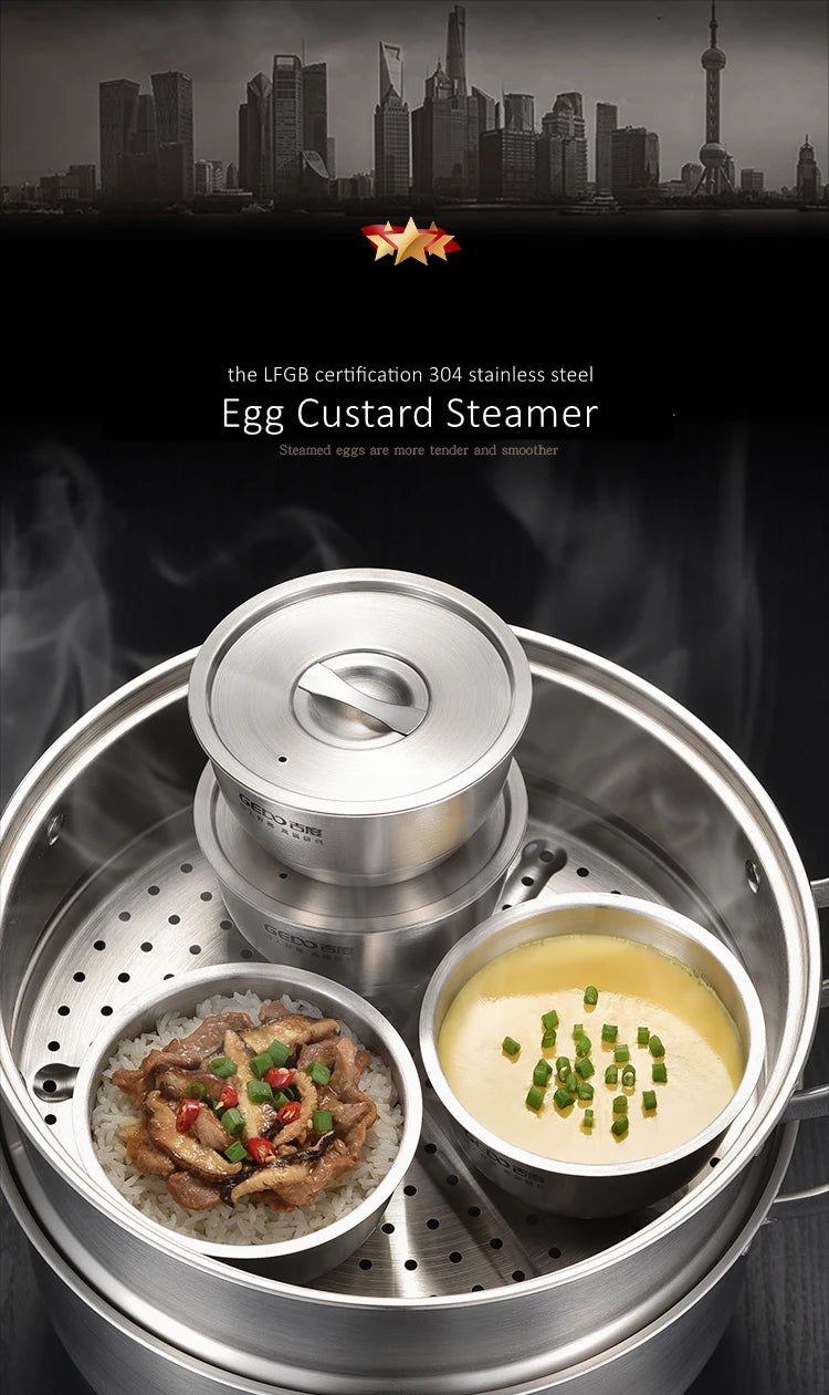 LFGB Certified 304 Stainless Steel Egg Custard Steamer – Ultra Thick & Durable Food Steaming Bowl for Kitchen