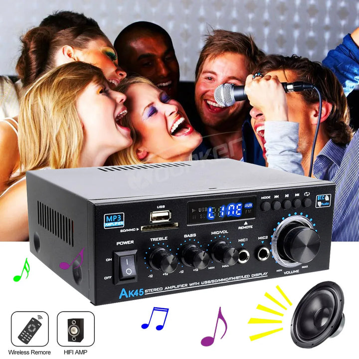 Woopker AK45 HiFi Bluetooth Amplifier – 2.0 Channel, 90Wx2, Home & Car Audio