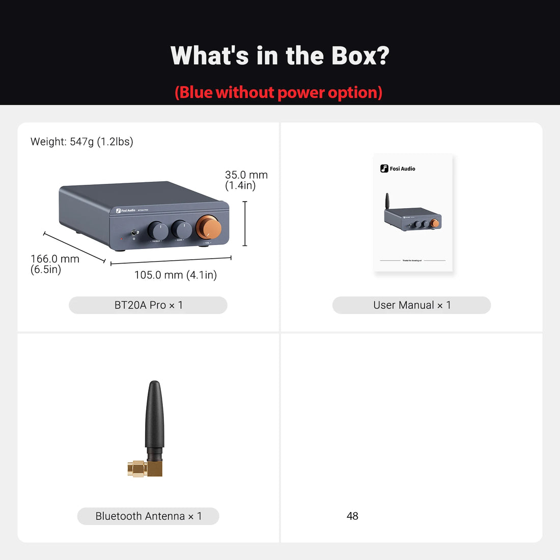 Fosi Audio BT20A Pro Bluetooth Stereo Amplifier – 300W x2 HiFi Class D TPA3255 Mini Amp with Bass & Treble Control for Home Theater