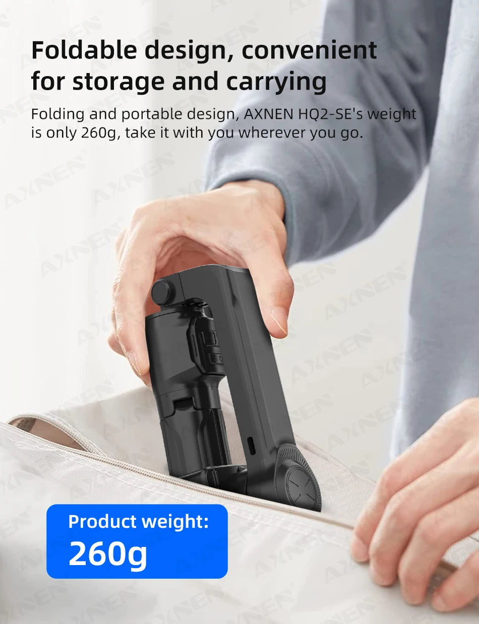 AXNEN HQ2 Series 3-Axis Handheld Gimbal Stabilizer for Smartphone & GoPro – Selfie Stick, Tripod & Extension Rod Combo