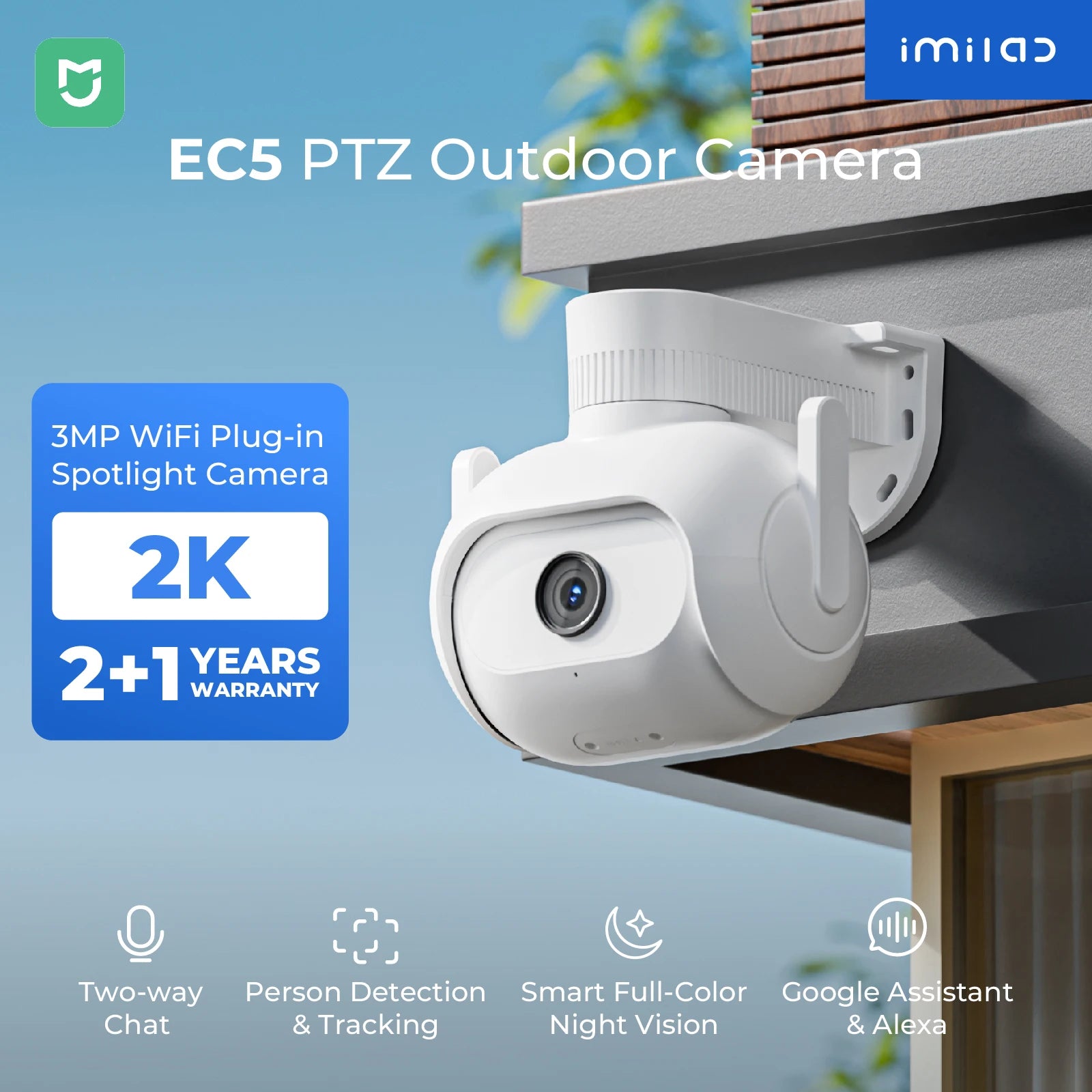 IMILAB EC5 3MP 2K Floodlight Outdoor Security Camera – 360° PTZ, Color Night Vision, Human Tracking, Auto Deterrence