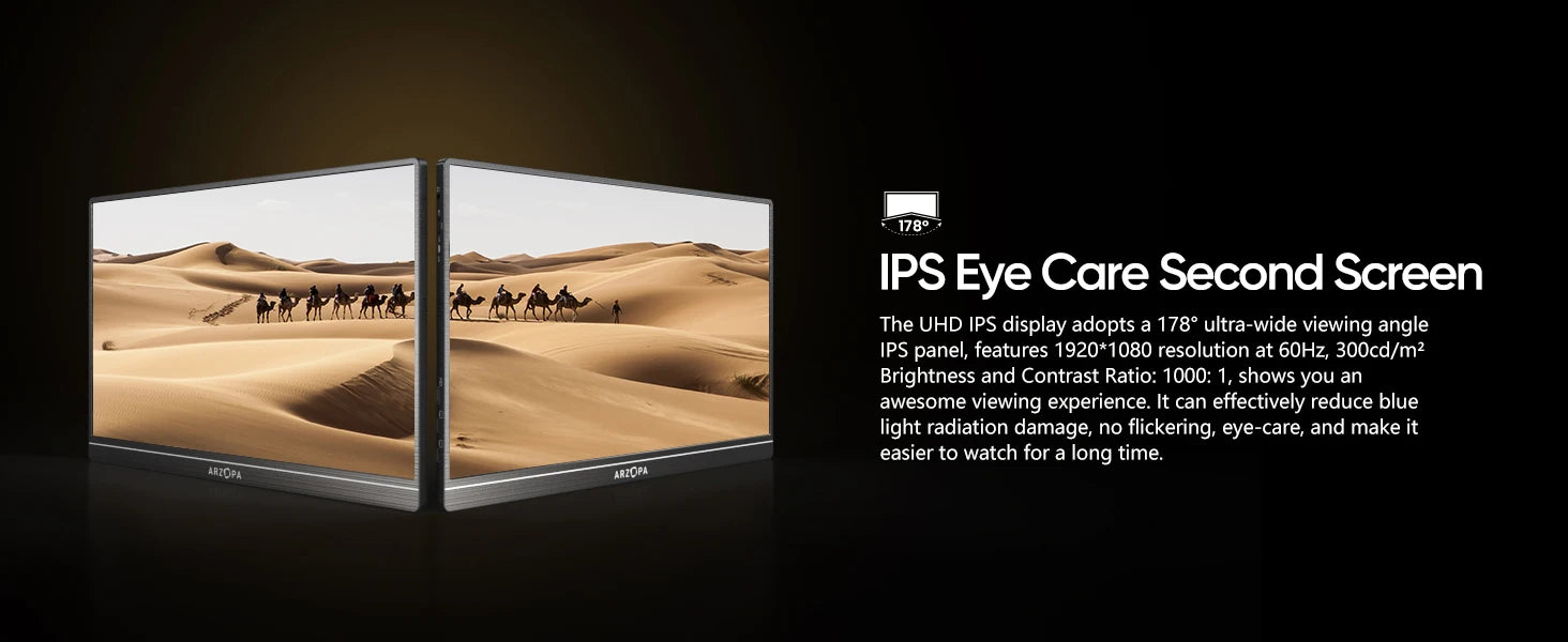 Arzopa 15.6" FHD Portable Monitor – 1080P HDMI/USB Display for Laptop, PC, Console