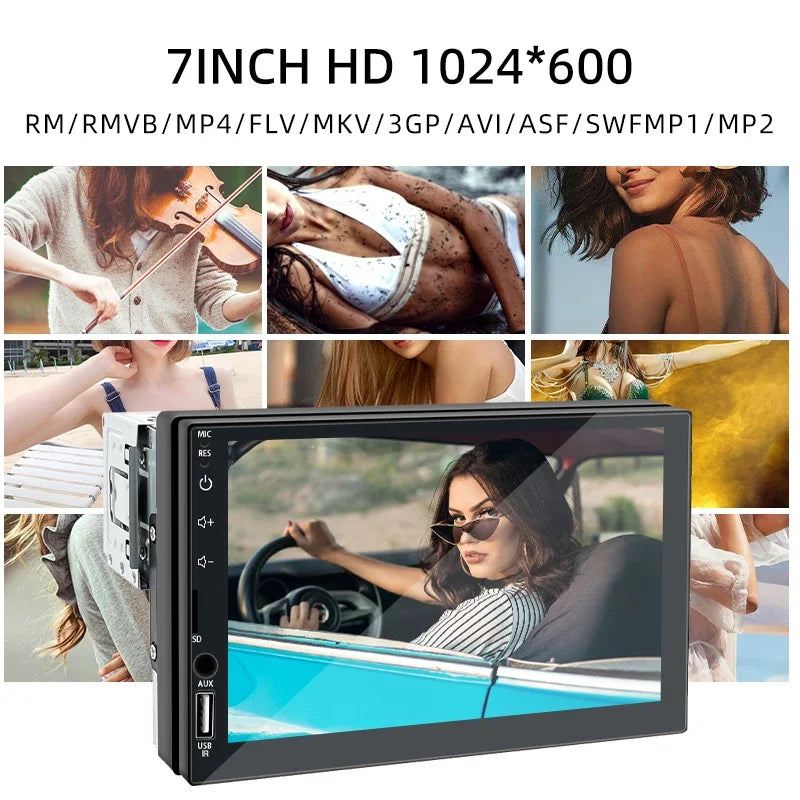 Hippcron 7" 1-DIN Car Stereo – CarPlay, Android Auto, Bluetooth, MP5 with Rear Camera Support