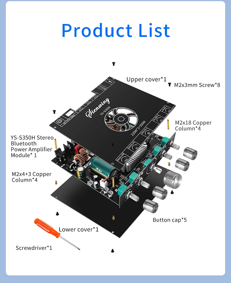 YS-S350H 2.1 Channel Bluetooth 5.1 Amplifier – TPA3251, 220W×2 + 350W Sub Output