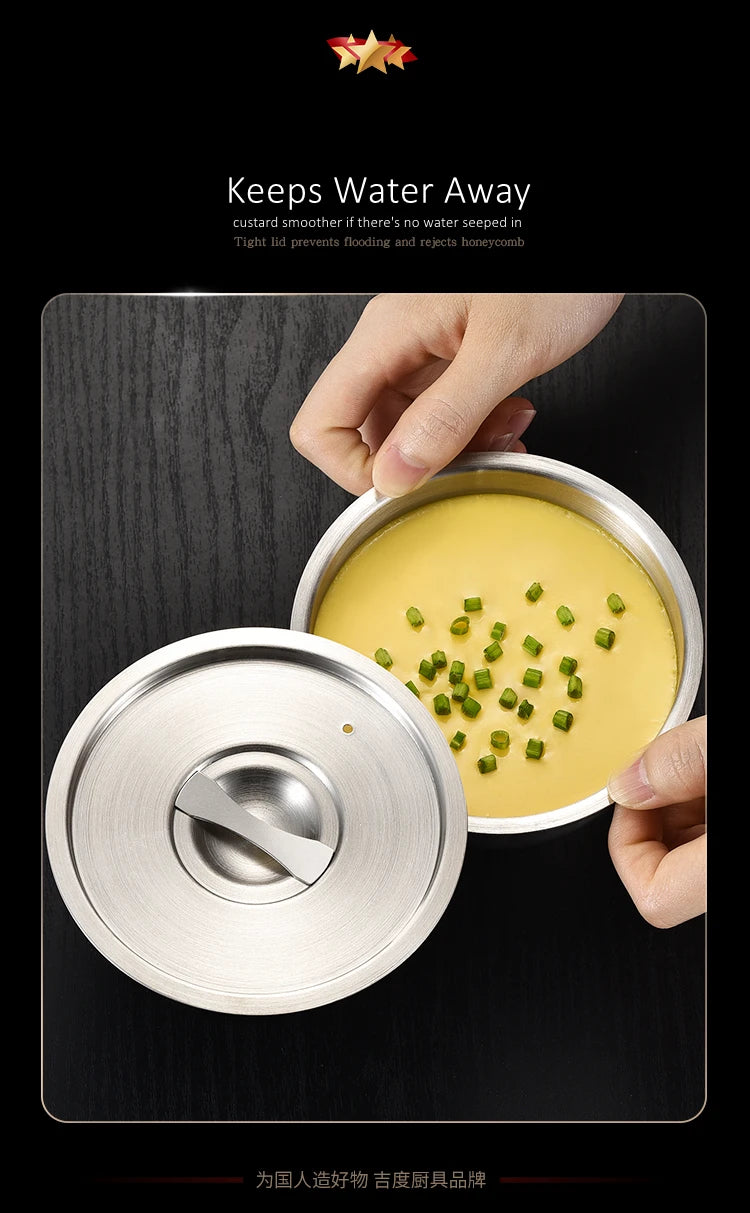 LFGB Certified 304 Stainless Steel Egg Custard Steamer – Ultra Thick & Durable Food Steaming Bowl for Kitchen