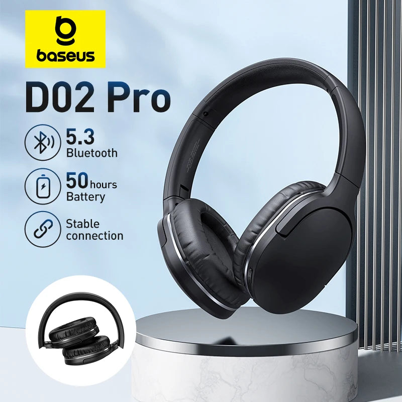 Baseus D02 Pro Wireless Headphones – HiFi Bluetooth Foldable Headset with Audio Cable