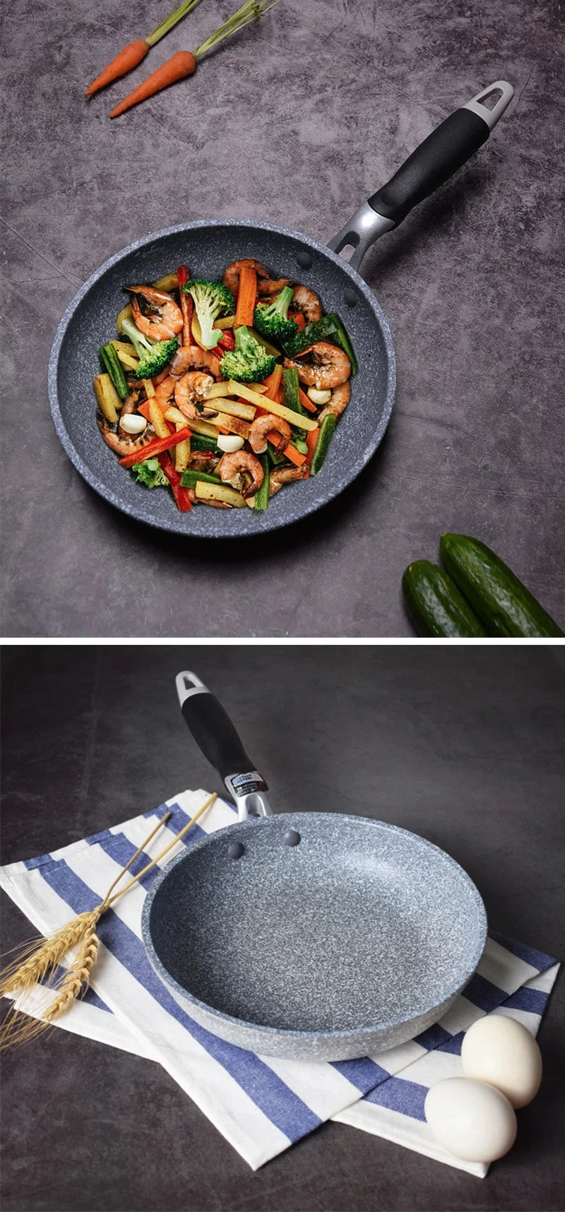 Durable Stone Non-Stick Frying Pan – 20–28cm Skillet for Gas & Induction Cookers