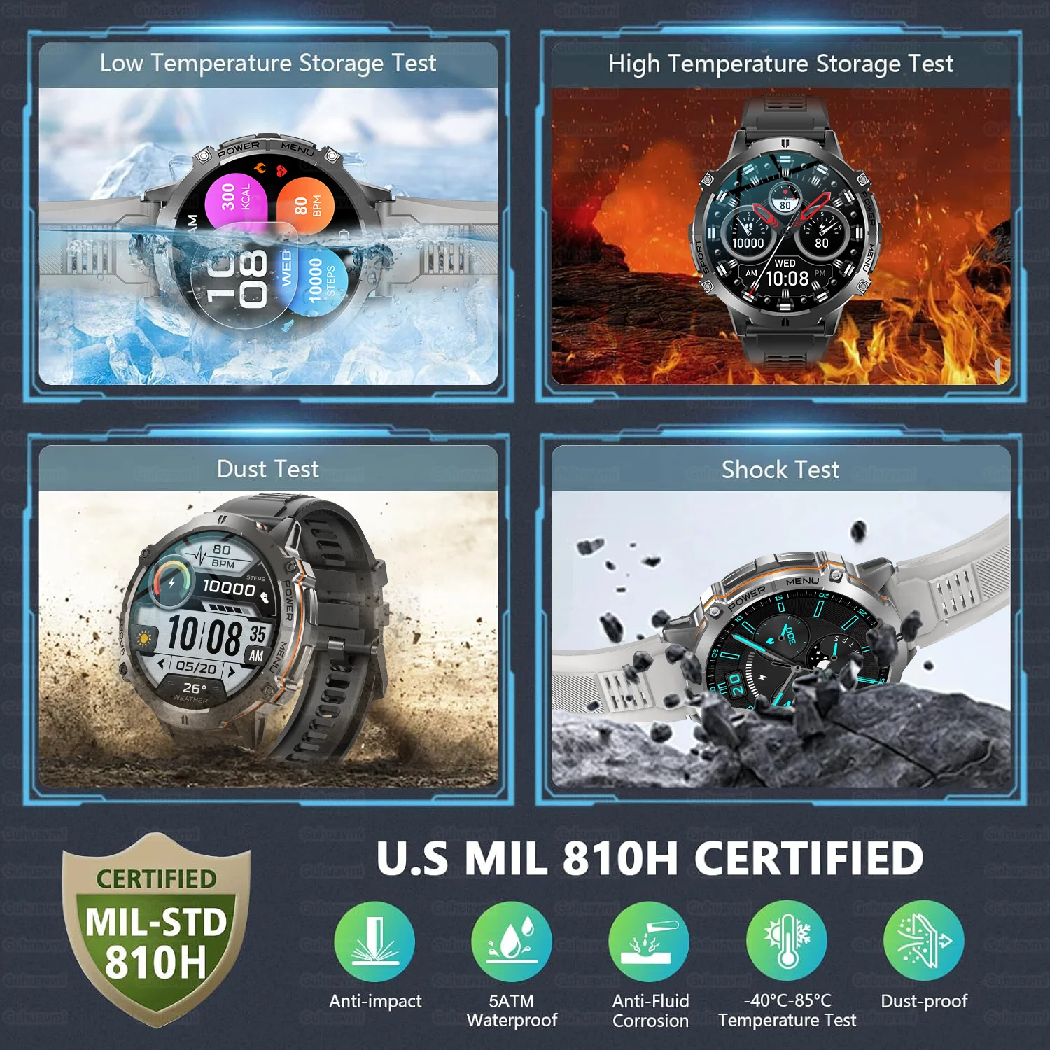 T-Rex 3 Military Grade Smartwatch – 1000mAh Battery, 10ATM Waterproof, GPS, AMOLED, Call Support