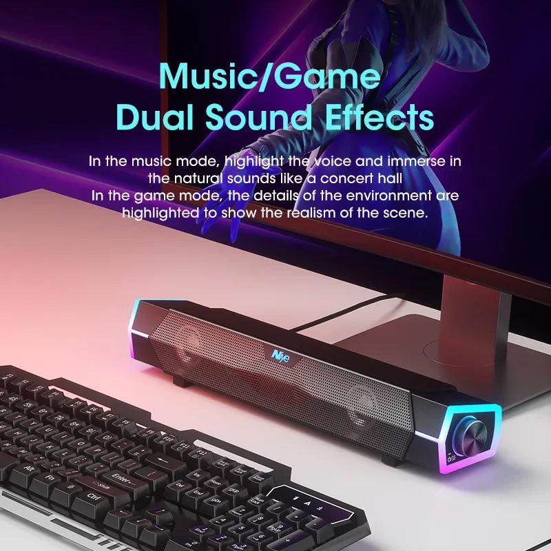 4D Bluetooth 5.0 Computer Speakers – Wired Stereo Soundbar with Subwoofer