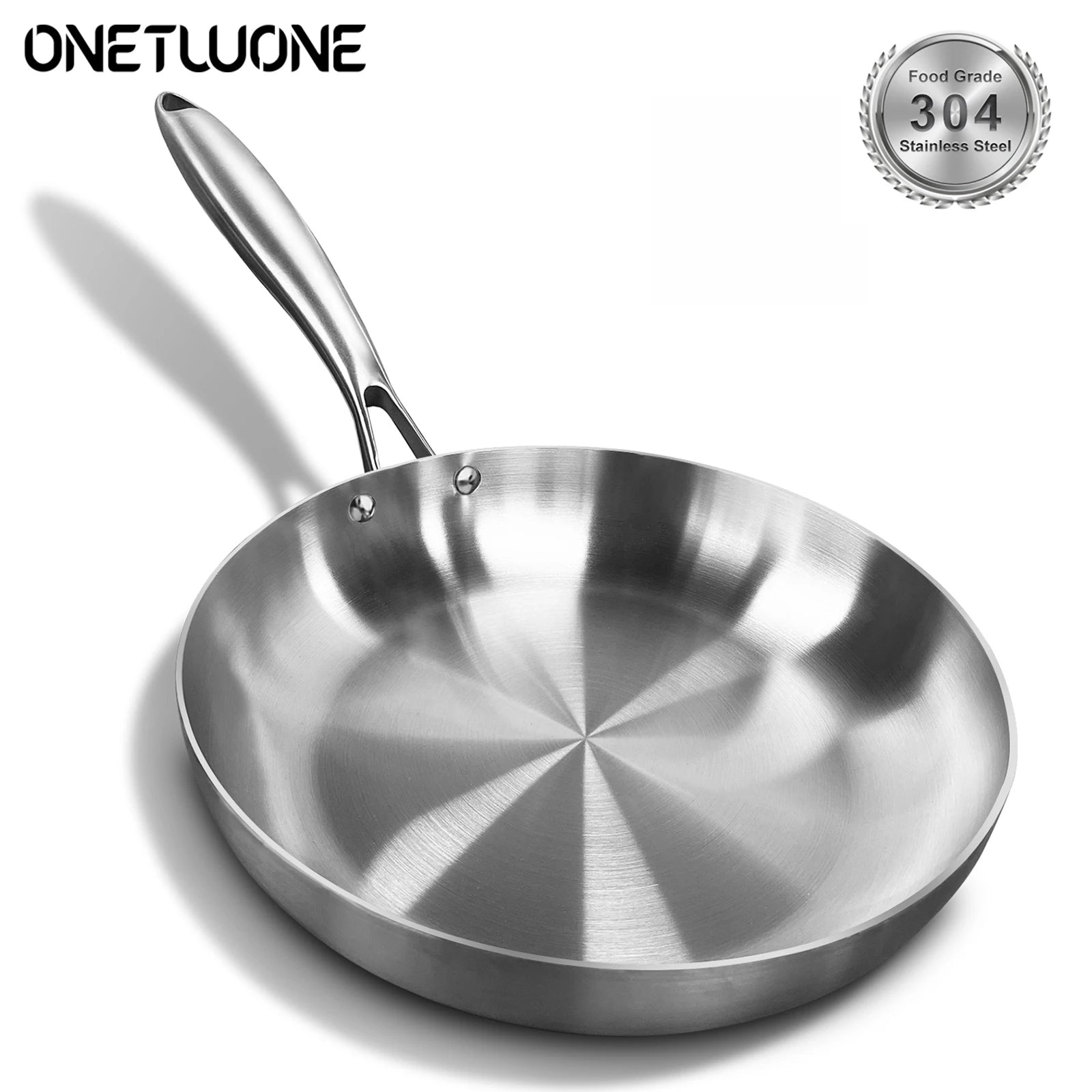 304 Stainless Steel Frying Pan – Uncoated Non-Stick Cookware for Gas & Induction Stoves