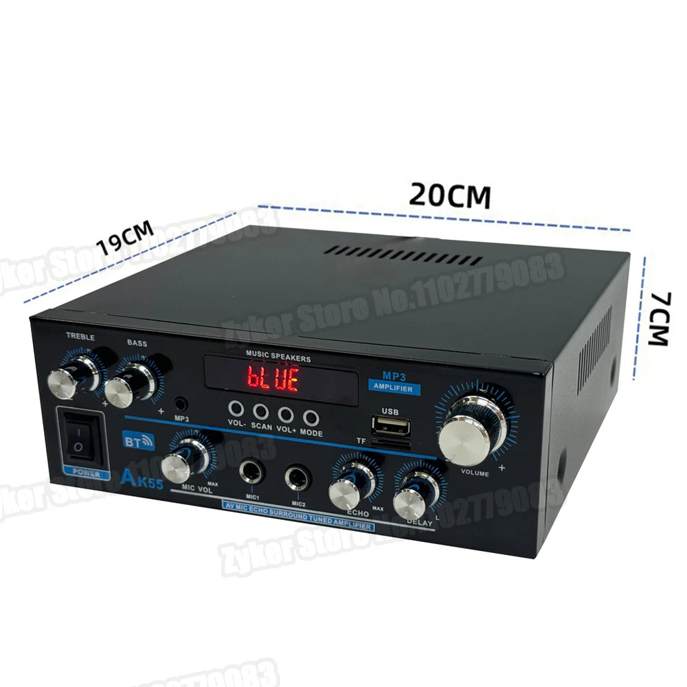 AK55 HiFi Bluetooth Amplifier – 2.0 Channel, 90W×2, Home/Car Audio